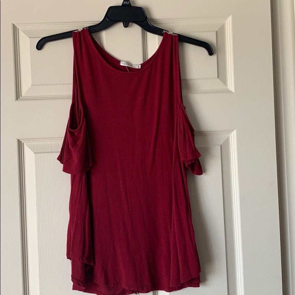 Red off the shoulder shirt